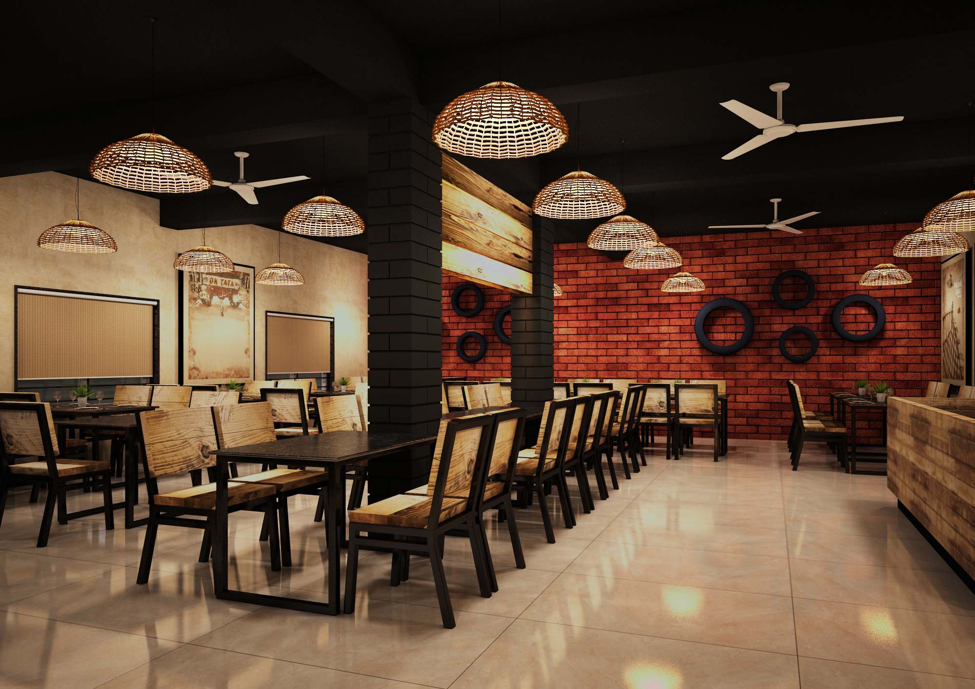 Rustic Style Dhaba With Brick Tile Wall